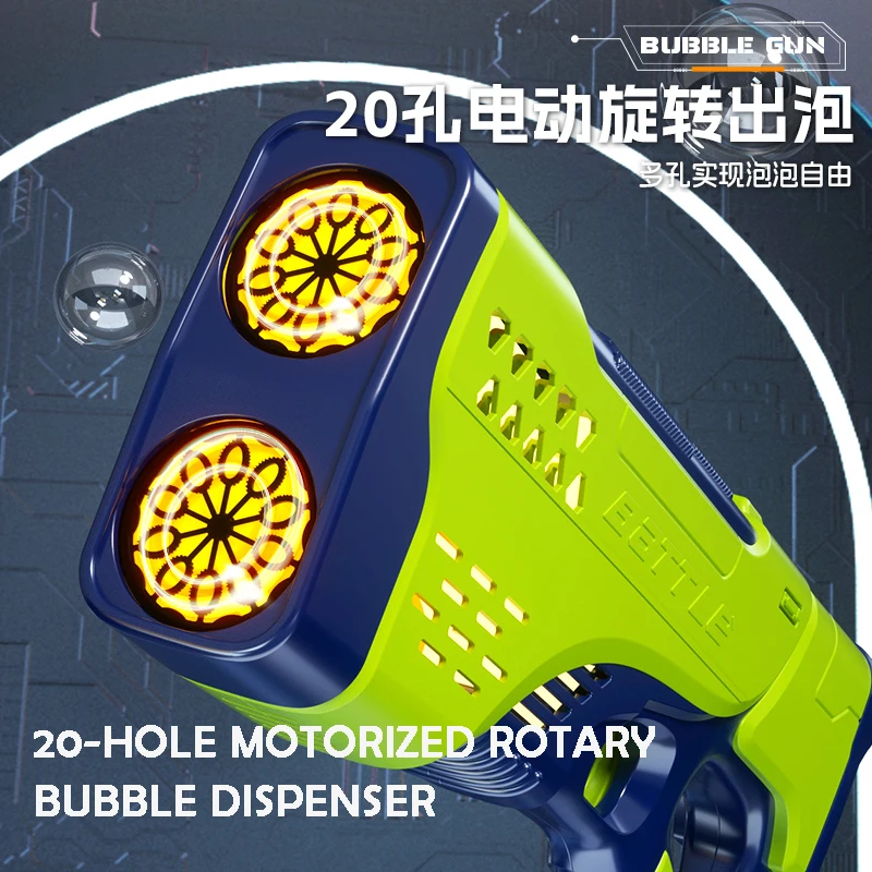 20 Holes Fully Automatic Amazing Bubble Gun Machine Flashing Bubble Blaster Gun for Kids Outdoor Summer Toy