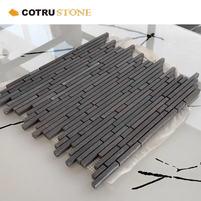 Xiamen Stone Wholesale Black Basalt Natural Stone Ledge Wall Cladding Mosaic Tile for Exterior and Interior decoration