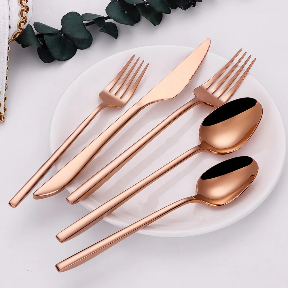 rose gold cutlery set stainless steel 18-10 forged hotel flatware flatware copper golden fork knife and spoon set for weddings