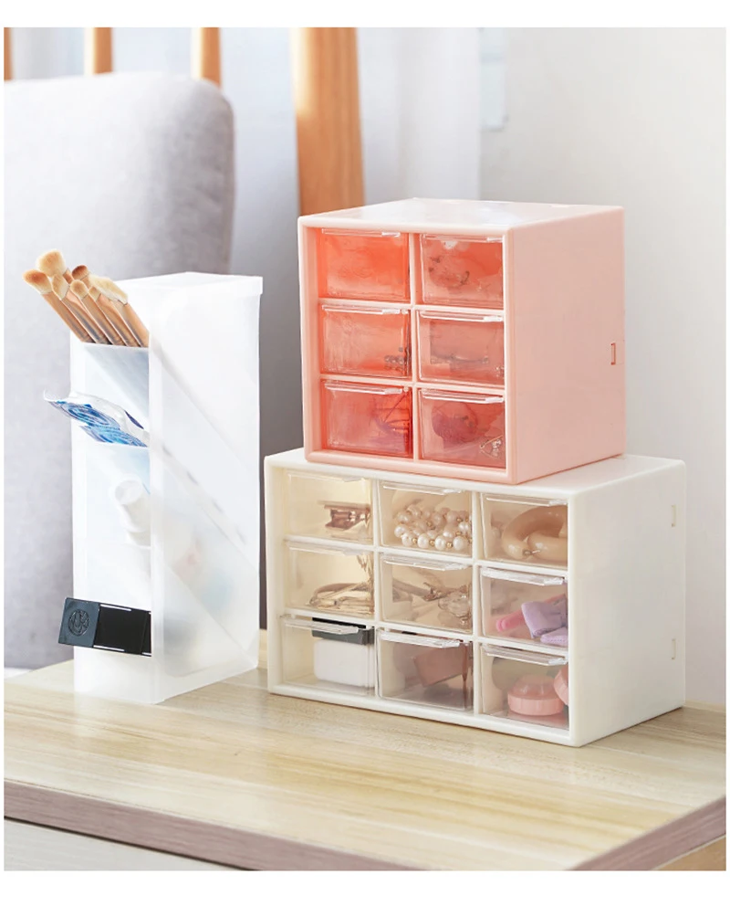 New design high quality girls desktop dustproof jewelry cosmetics plastic drawer storage box