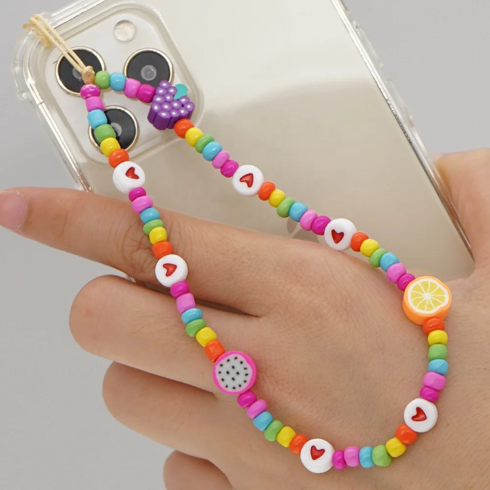 Ziming Customized Designed Polymer Clay Beads Phone Hanger Multiple Disc Clay Beads Smile Face Beads Phone Hanger