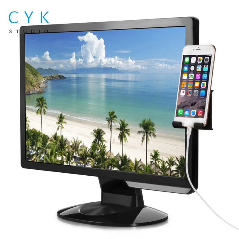 Multifunctional clip on monitor cell mobile phone holders desk clamp left or right side with enjoy watching monitor screen