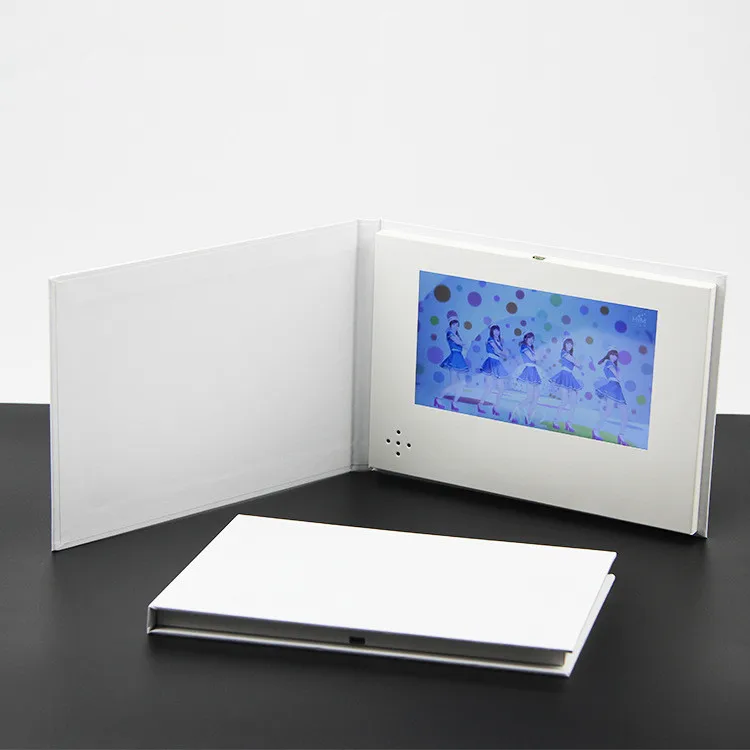 7 inch TFT LCD screen video play advertising or promotion gift greeting card blank white video play paper brochure with buttons