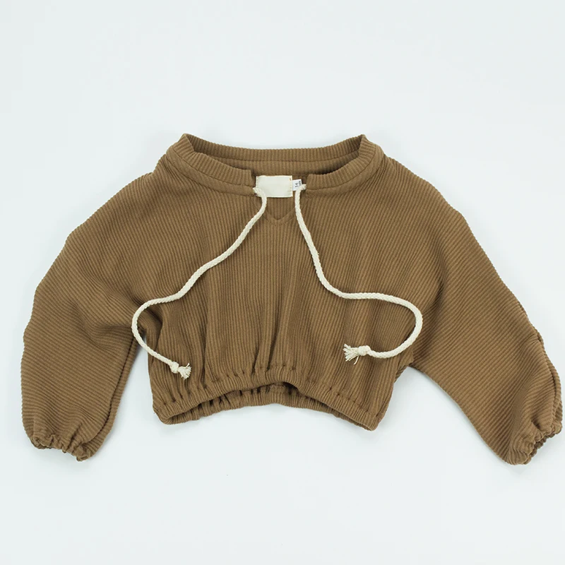 
Wholesale Fashionable baby clothes brown ribbed cotton unisex top string 