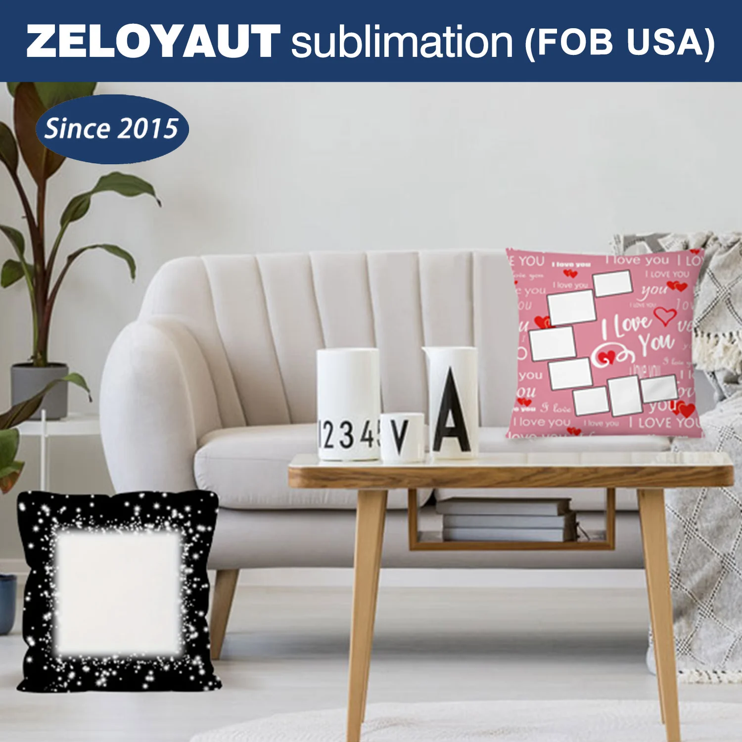 ZELOYAUT wholesale sublimation blanks, love pillowcase square throw cushion pillow covers for home hotel living room diy.