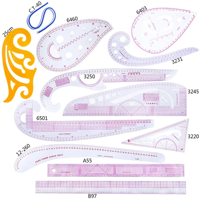 
9pcs Sewing French Curve Ruler Measure Dressmaking Tailor Drawing Template Craft Tool Set 