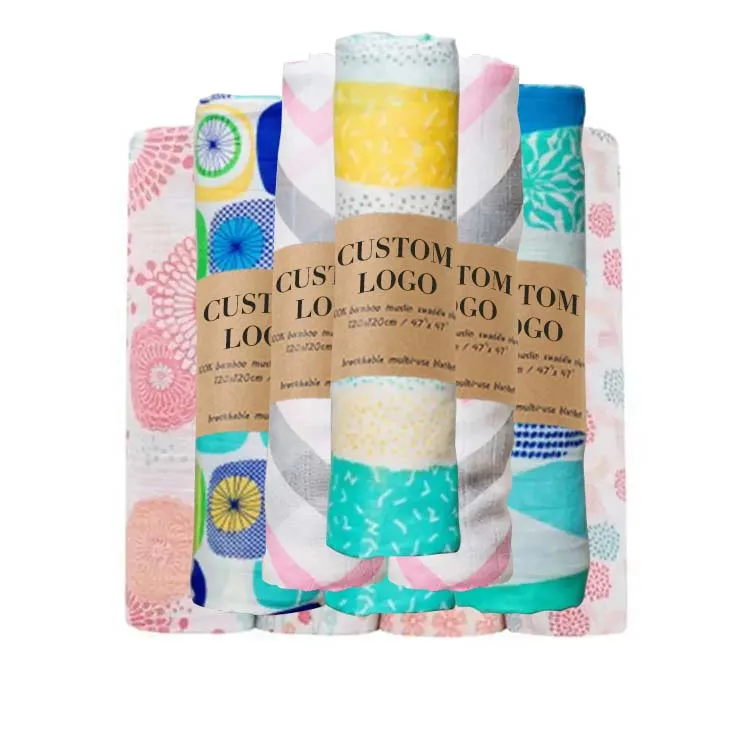 Fashion printed baby receiving swaddle blankets custom logo baby receiving muslin blankets wholesale