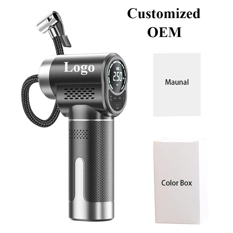 Customized Logo Cordless Digital Display Tire Inflator Portable Air Compressor Rechargeable Wireless Car Tire Hand Air Pump