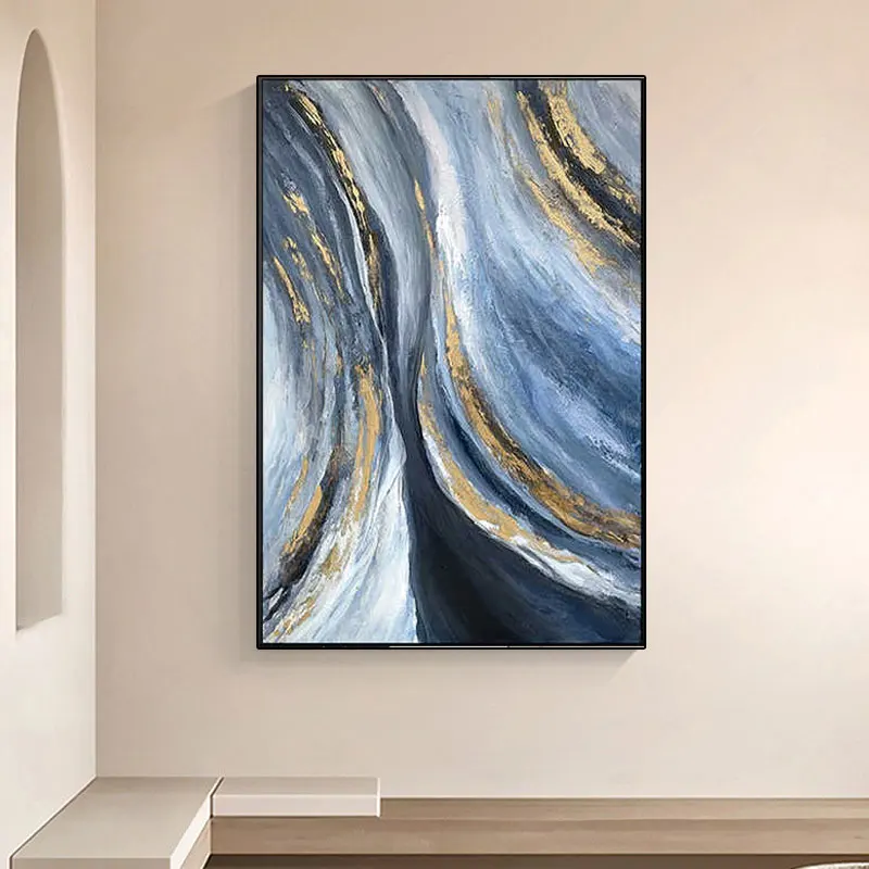 Modern Abstract Gold Foil Lines Canvas Poster Colorful Wall Art Paintings Print Wall Pictures for Living Room Bedroom