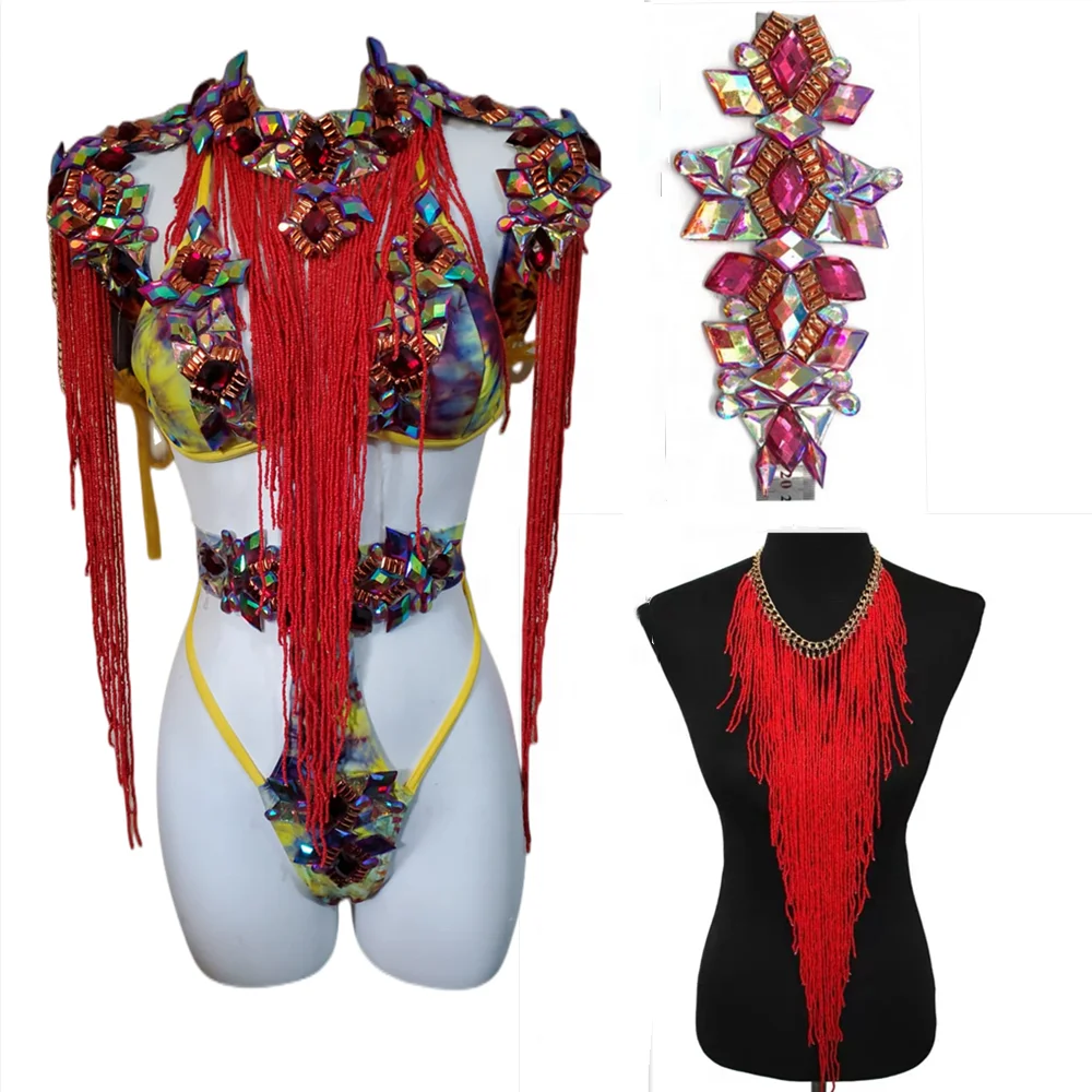 Handmade Customized carnival costumes Resin beads hot fix  stone applique patch trim with  trimming for fiesta party