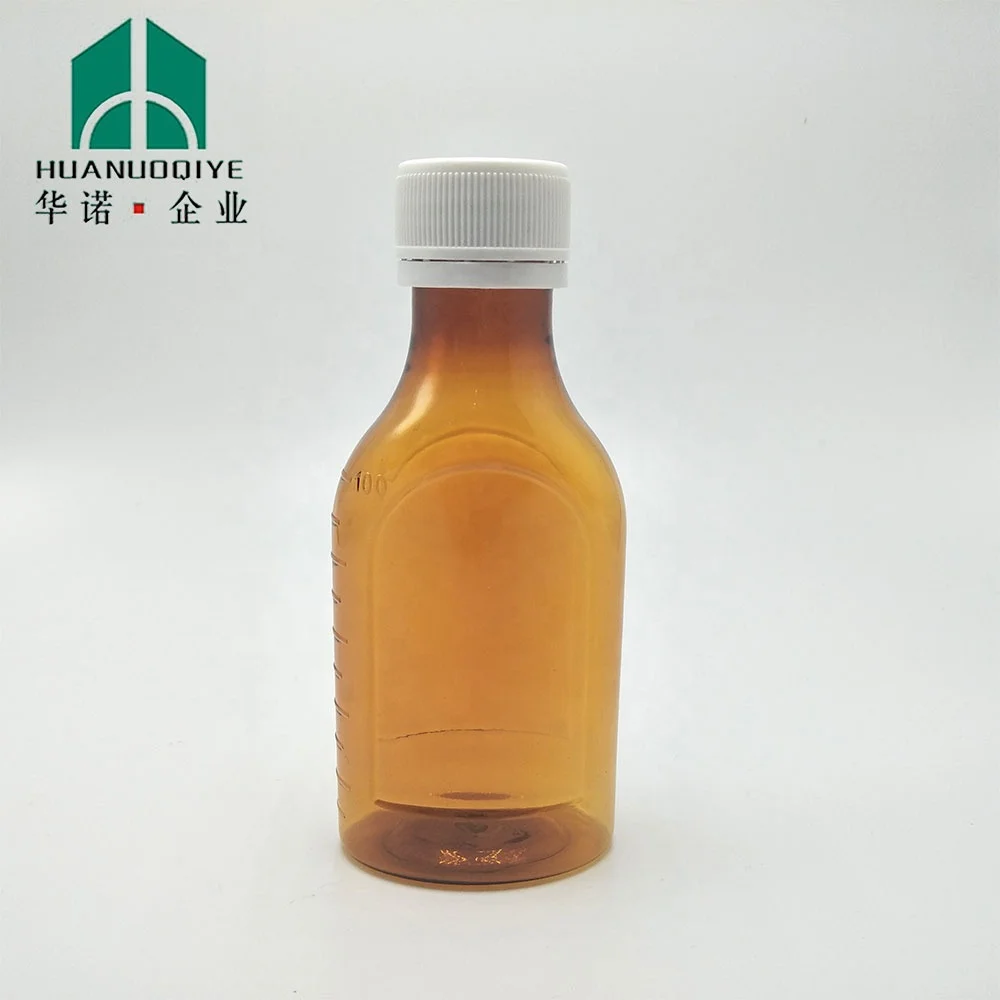 100ml Pet Plastic Cough Syrup Bottle with Measurement Cap Amber Liquid Medicine Bottles