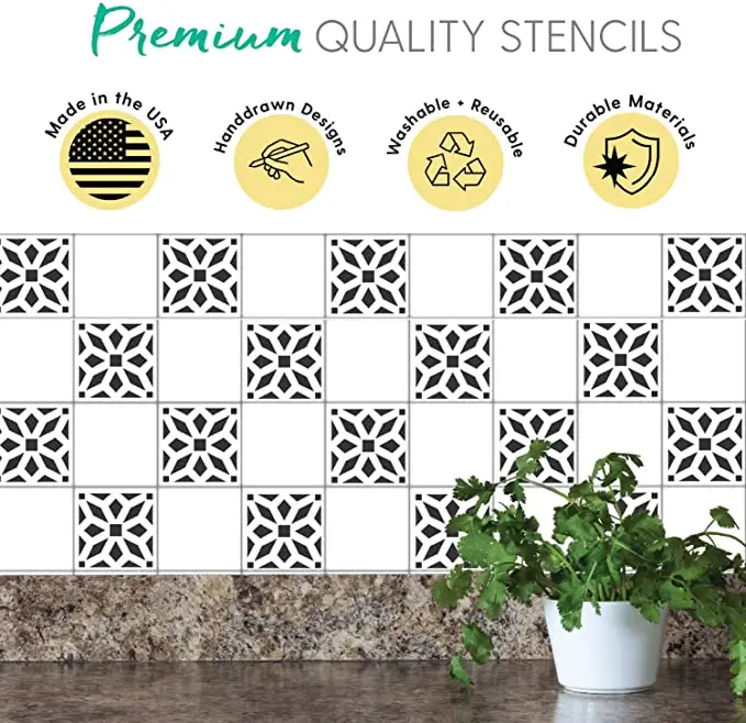 Moroccan Tile Stencil Set - Pack of Four 6x6  Designs for Painting Wall, Floor, Fabric or Wood stencils