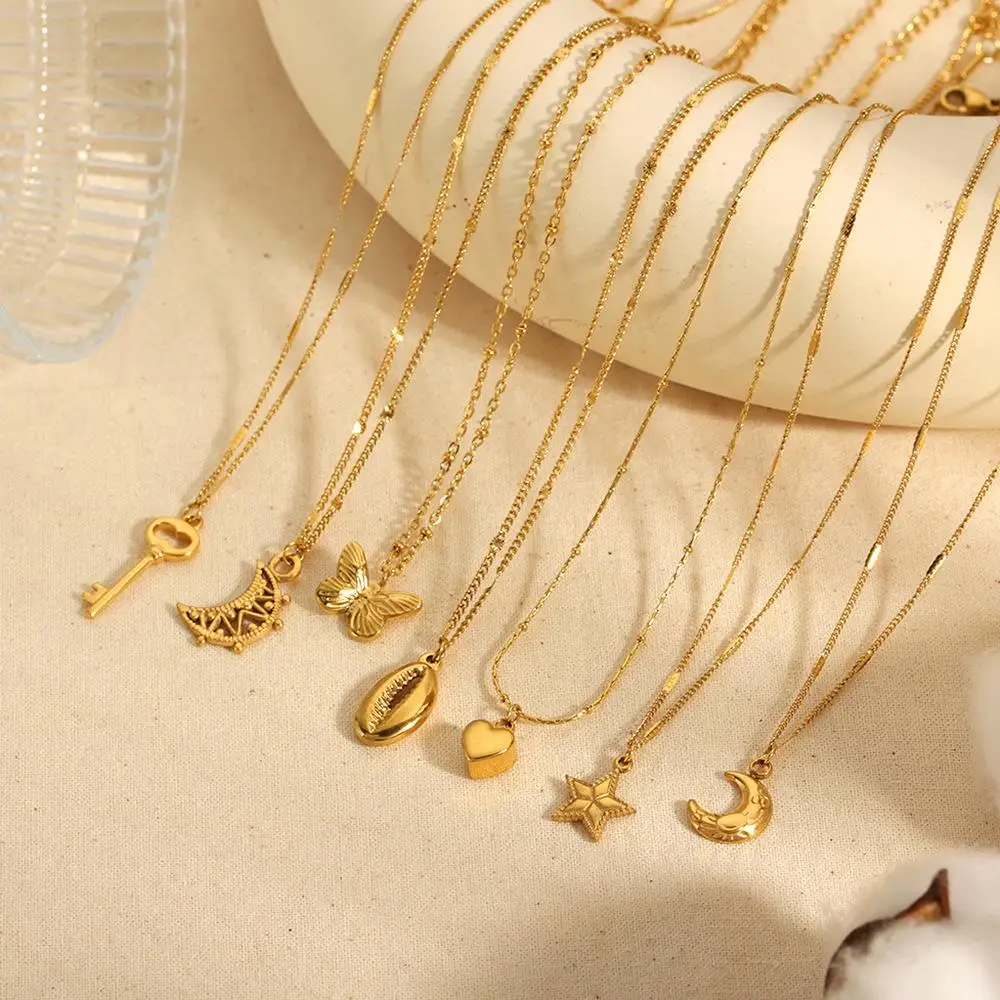 Multi Shape 3d Love Heart Pendant Star And Moon Butterfly Pendant Necklace For Women