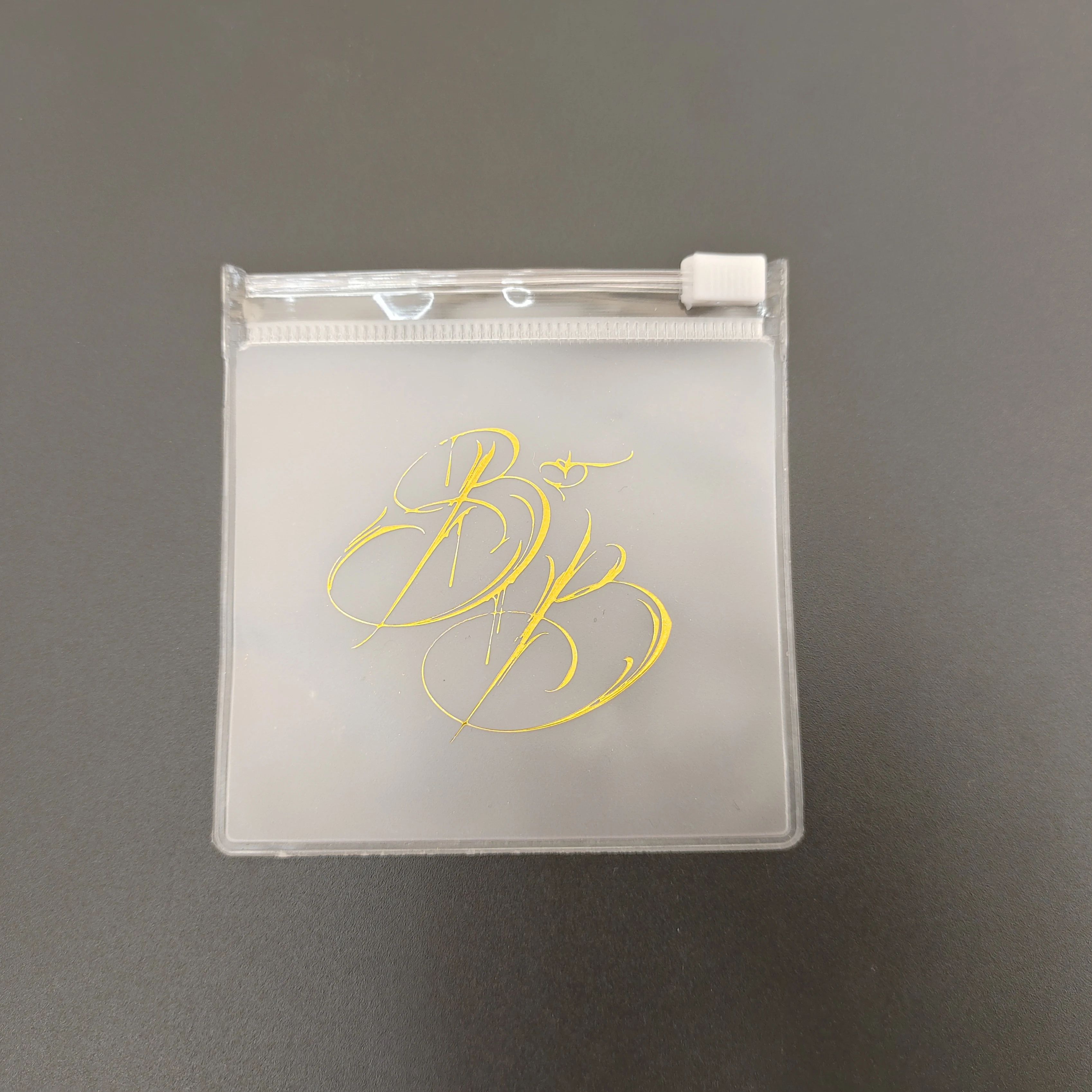 Free samples gold hot oil printing logo ziplock bag clear frosted pvc jewelry packaging & display pouch for packing jewelry