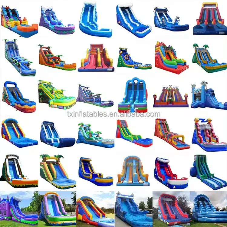 China factory commercial inflatable water slide with pool outdoor marble blue palm tree inflatable water slide combo for rental