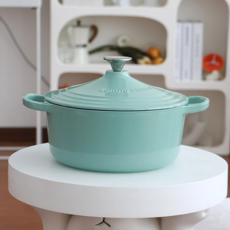 Modern Design Stainless Steel Lid and Cast Iron Cookware Stocked Enameled Pot for Adults