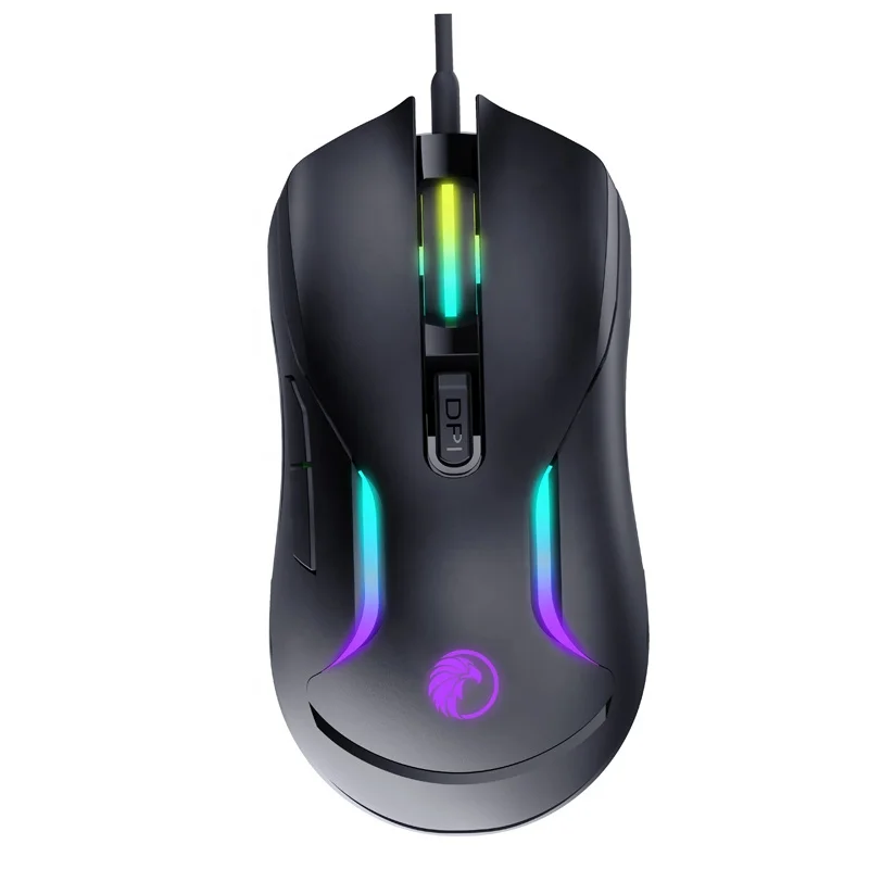Razeak 2022 Good Selling Custom Logo 6400 DPI Black Optical Sensor 7-color Backlight Wired Gaming Mouse for Laptop PC Gamer