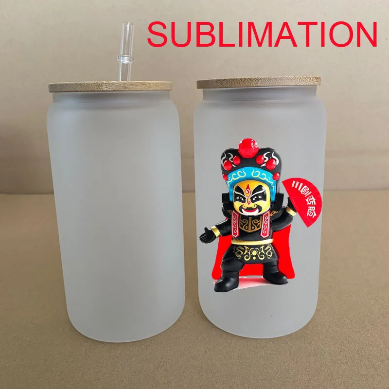 USA Warehouse 12 oz 16 oz 25 oz Sublimation beer soda  Glass Cup With bamboo lid straw
