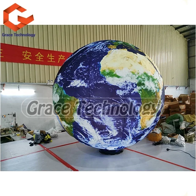 3m Decoration Inflatable Earth Globe Balloon PVC Planet Lighting Inflatable Earth with Base Blower