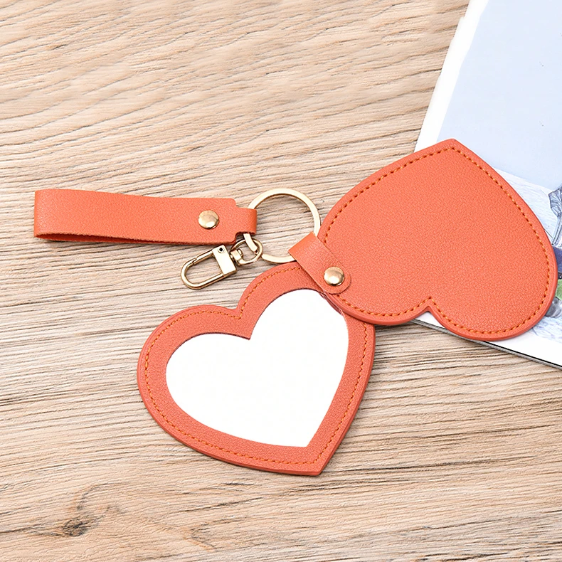 SAIYII New Arrival Heart Design Pu Leather Travel Makeup Mirror Pocket Mirror Custom Logo Compact Mirror with Pu Key Chain