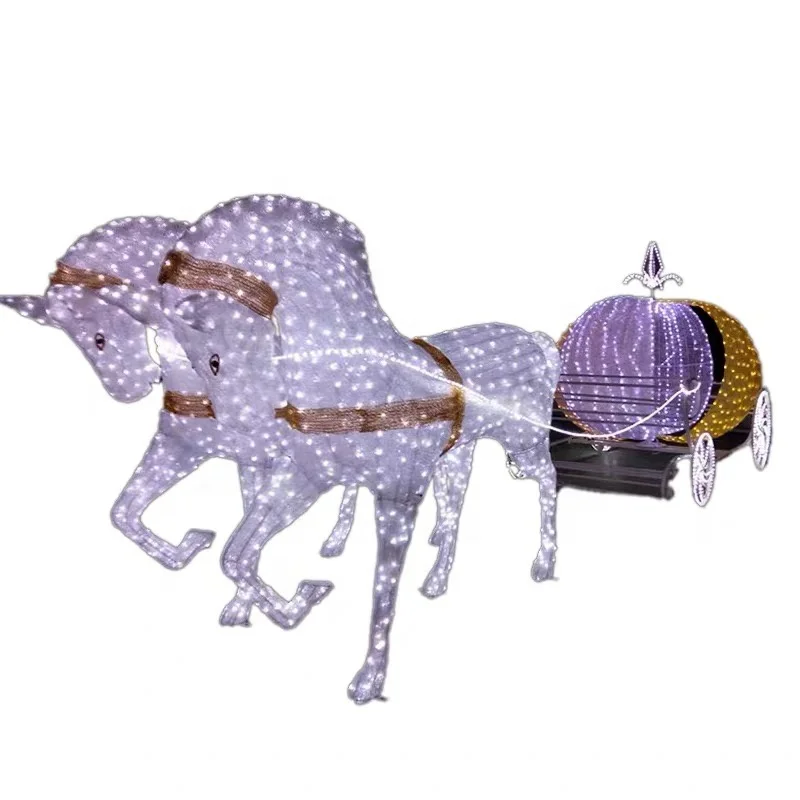 Waterproof 3d horse carriage led decoration lights for outdoor festival use