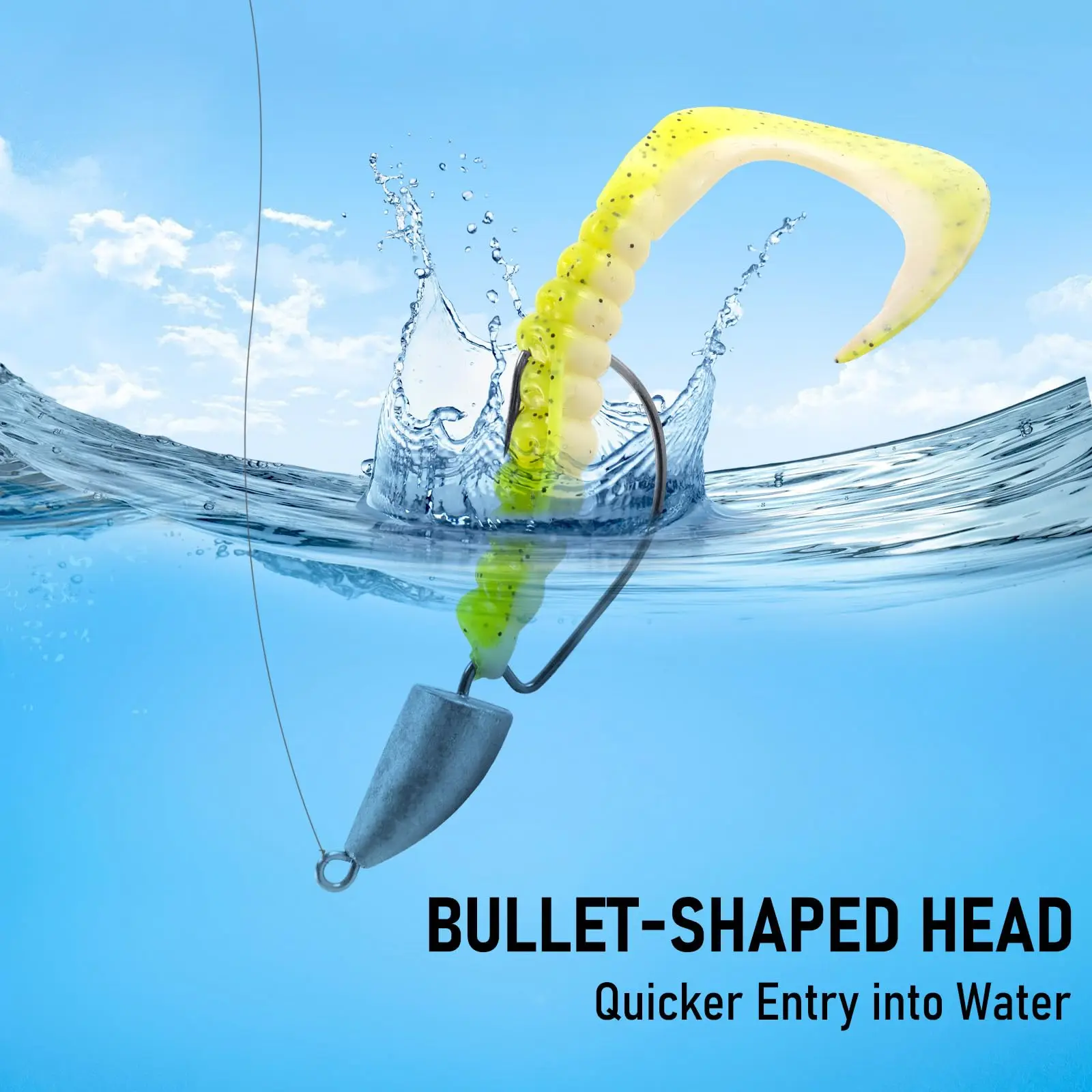 TOPIND Bullet Jig Head Hooks Bass Fishing Soft Worm Jig Hook with Barb