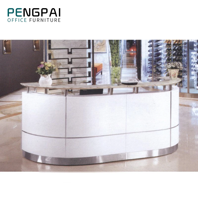 Custom Made White Half Round Standing Restaurant Reception Desk Furniture