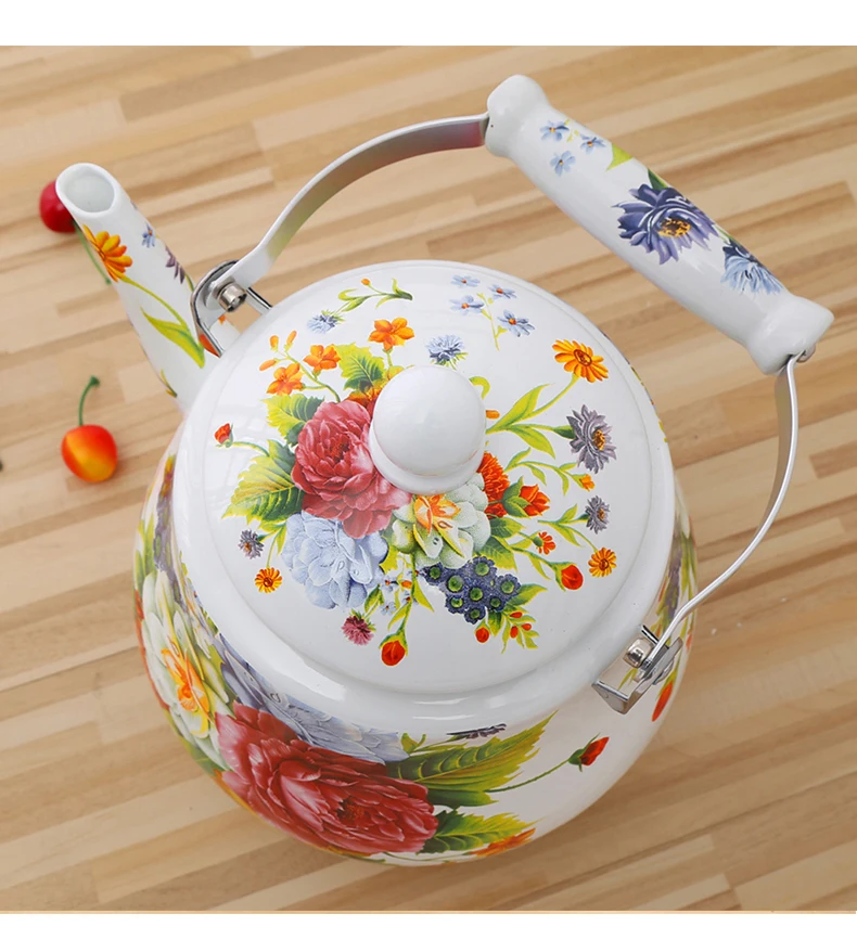5L Factory Wholesale High quality Russia/Arabia big size tea pot cooking enamel tea kettle home decoration