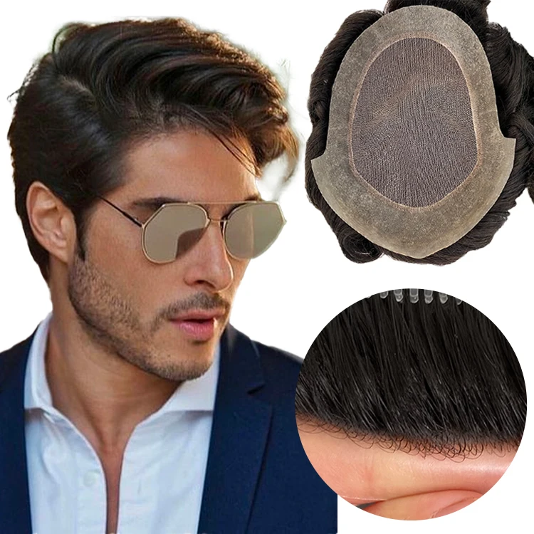 Hot Sale Male Hair Replacement System Prosthesis Australia base 100% Indian natural Human Hair Patch men wigs toupee for men