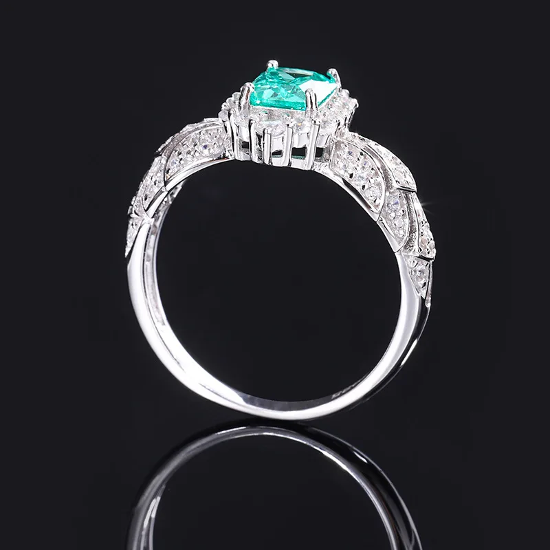 Jewelry S925 Silver simulation green tourmaline square 3 carat retro style ring main stone 5*7