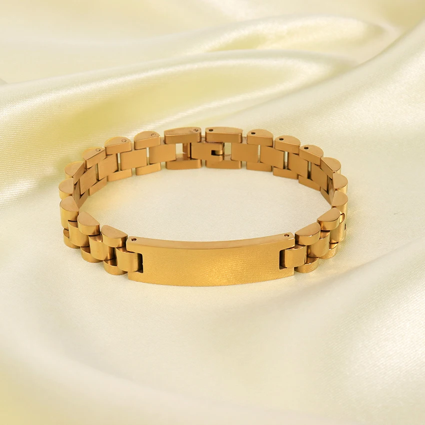 Hip Hop Punk Jewelry Thick Stainless Steel Chain Bracelet Luxury 18k Gold Waterproof Watch Band Bracelet for Women Men