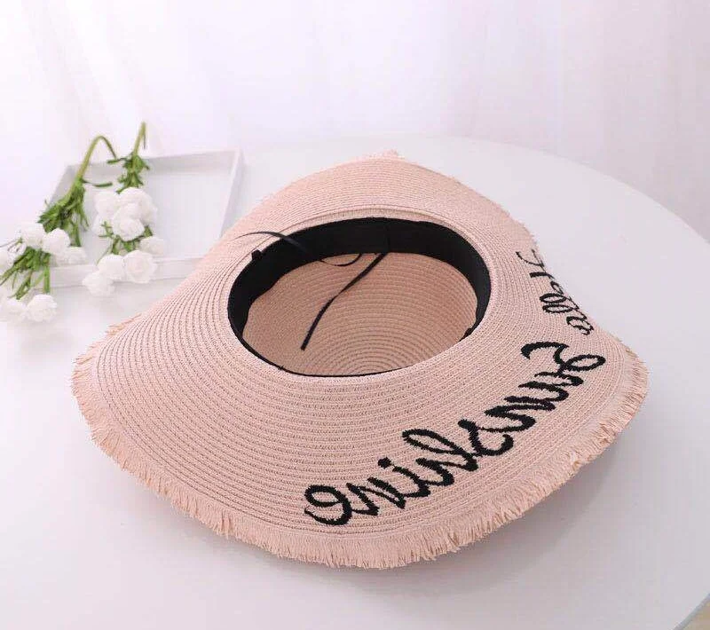 UPF 50+ UV Protection Embroidered Womens Sun Hat Beach Hats For Women Wide Brim Foldable Floppy Straw Hat