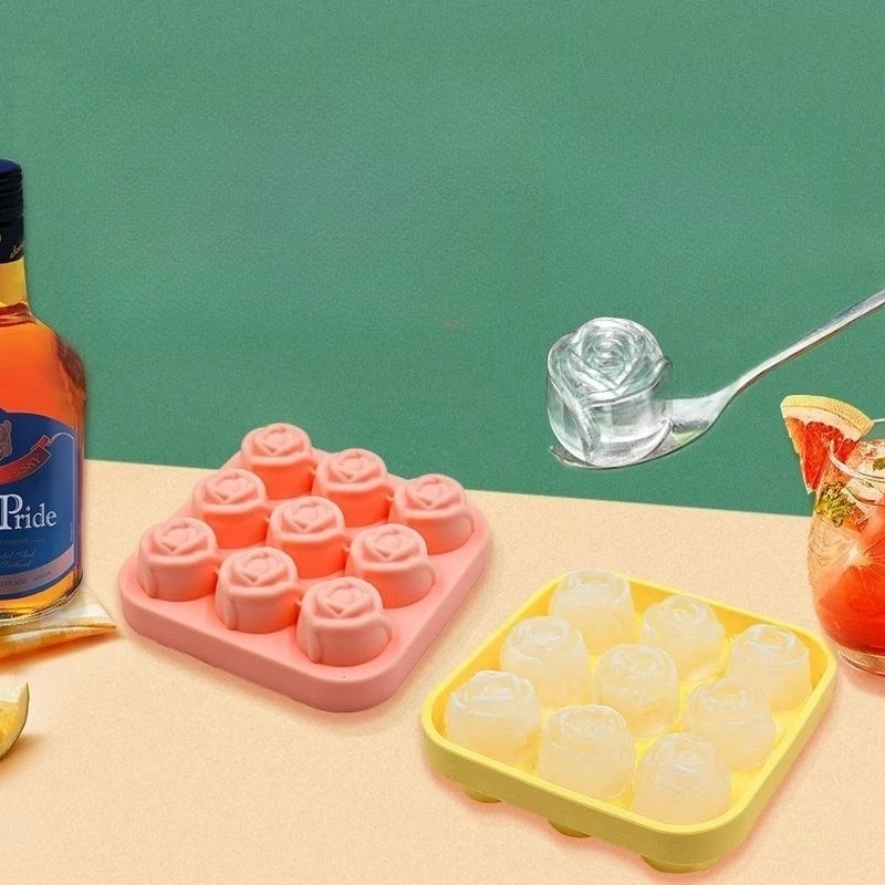 Custom Ice Mold Quality Wholesale Mini Nine Hole 3D Rose Shape Kitchen Mould Silicone Ice Cube Tray