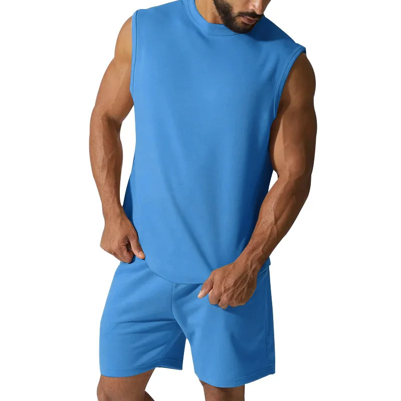 Solid Plus Size 3XL Hot Custom Logo Knitted Vest Shorts Two Piece Tracksuit Mens Sleeveless Summer Sweatshirts Set