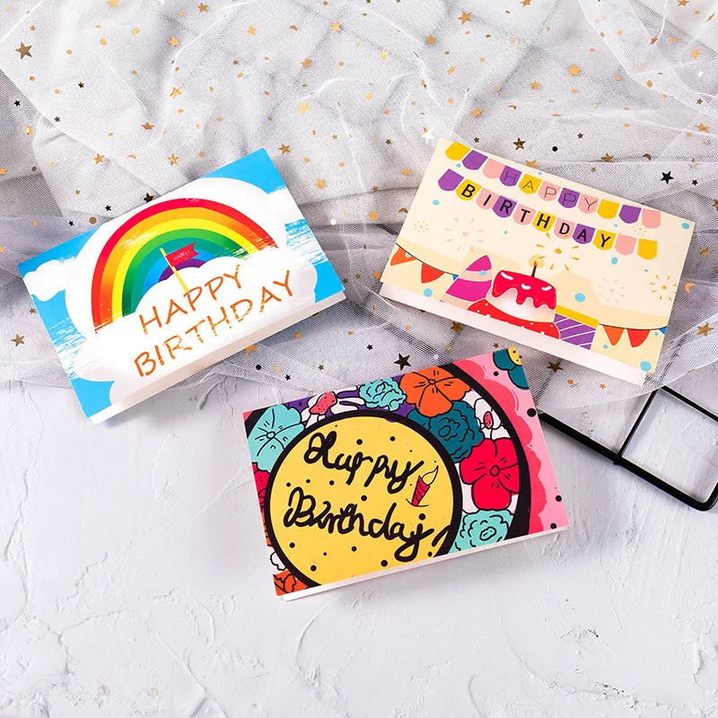 
 Multi Color Birthday Cake Candle Rainbow Happy Birthday Heart Pattern Greeting Card Birthday Party Invitation Card  