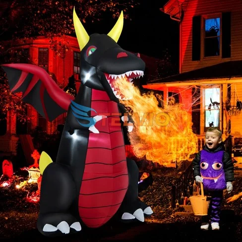 Halloween Inflatable Fire Dragon Decoration with LED Lights Inflatable Dragon Indoor Outdoor Blow up Giant Animated Dragon