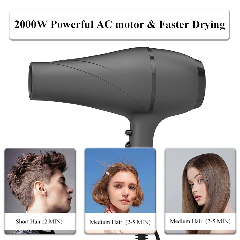 Bule wave Hair Dryers Power Cord Switch Commercial Compact 2000w Portable Electric Blowdryer Infrared Hair Dryer