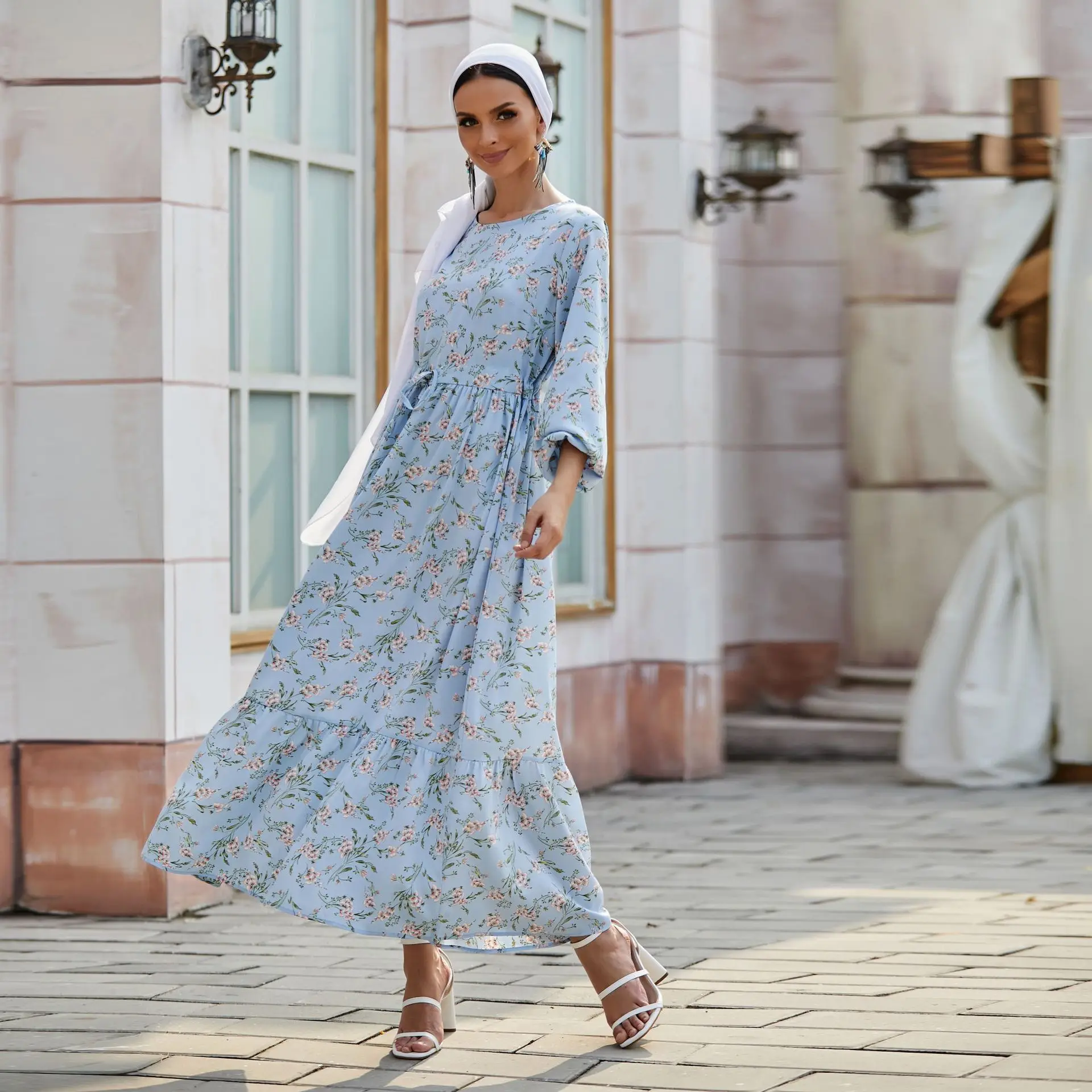 Breathable Middle East Long Sleeves Printing Ethnic Clothing Dubai Abaya African Egypt Dress Muslim Women