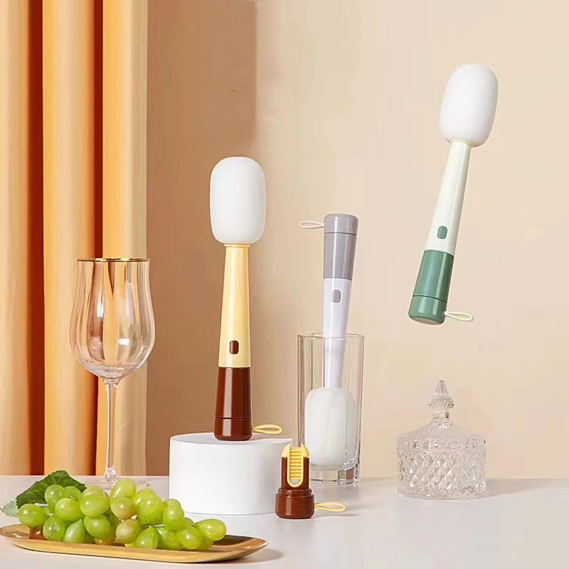 Microphone shaped cup brush multi functional sponge cleaning brush lid cleaning brush