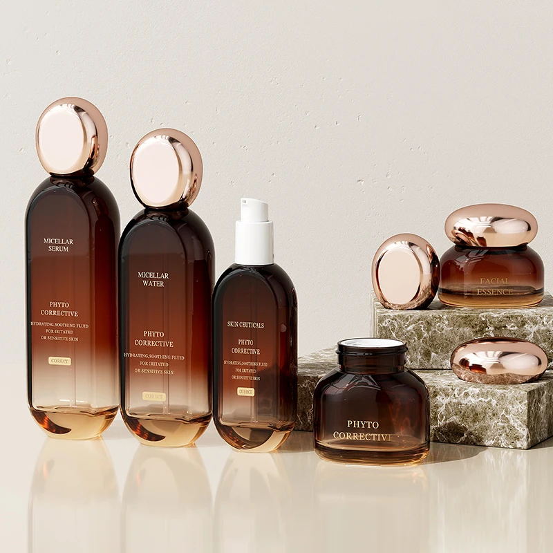 Empty 30 50ml Cream Cosmetic Containers Set Glass Lotion Jar Serum Pump Bottle Luxury Flat Square Skincare Packaging Set