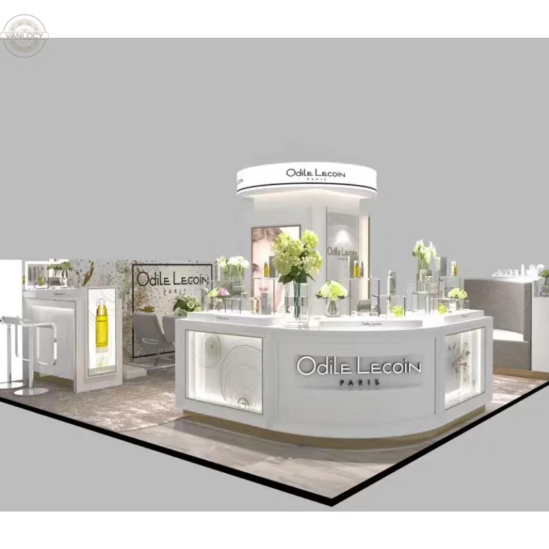 Factory Directly Sale Cosmetic Shopping Mall Kiosk Make Up Display Stand Personal Skincare Display Counter Makeup Mall Kiosk