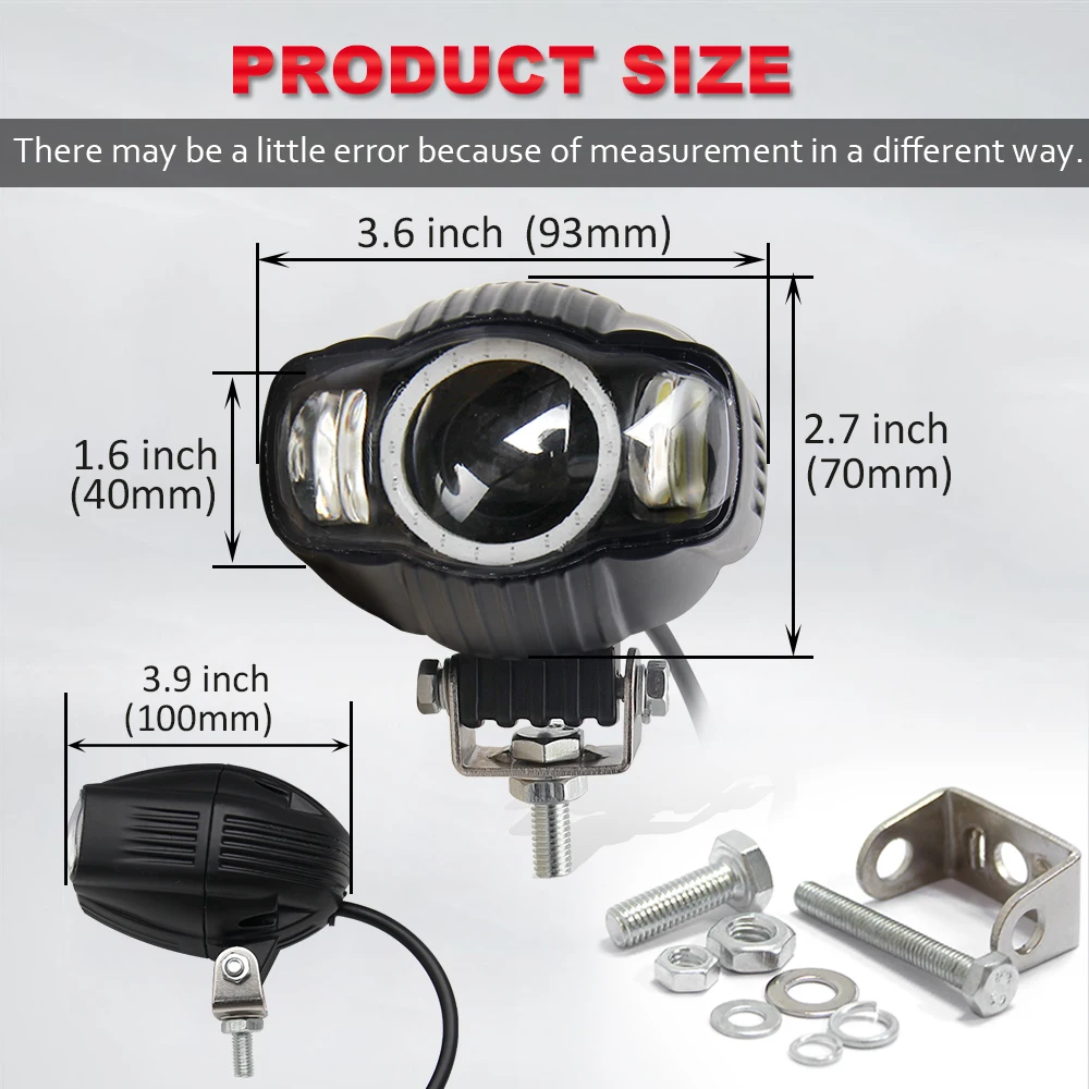 
5D Blue White Angel Eyes motorcycle Led Work Light,8-36V Voltage ATV UTV high Power Motorcycle led headlight with drl 