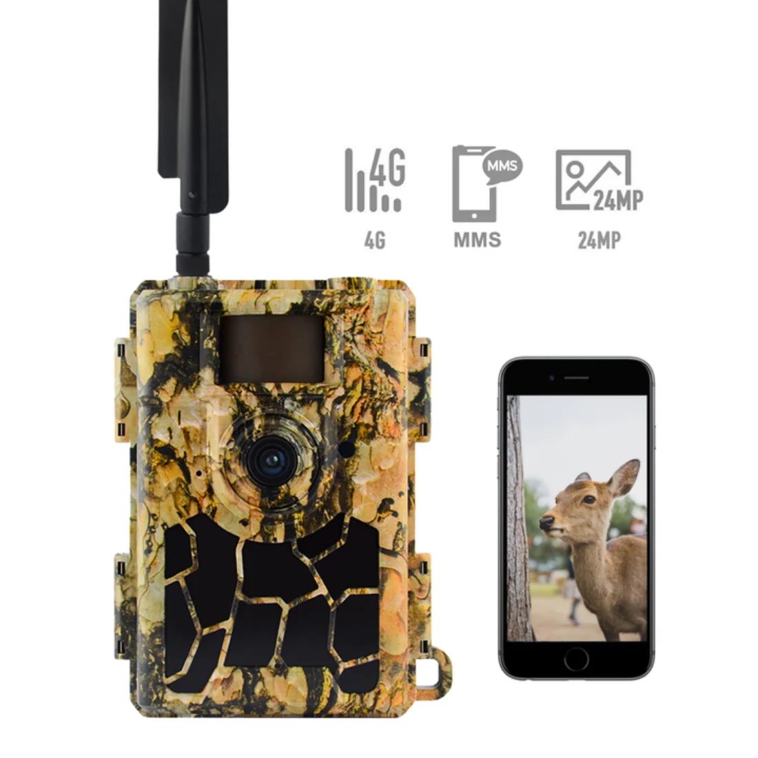4G 24MP MMS Email  Wildlife Trail Camera Photo Traps with No Glow LEDs GPS  SMS APP Control for Hunting