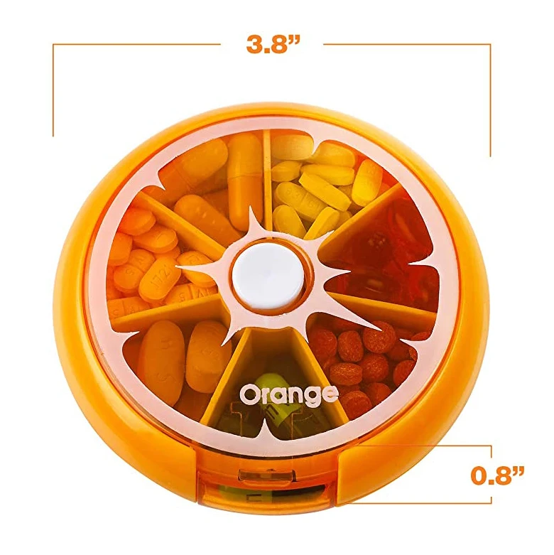 2024 Wholesale Plastic 7 Days Pills Organizer Round Colorful Fruit Weekly Medicine Box