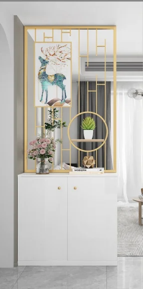 Light Luxury Hollow Metal Stainless Steel Screen Partition Wall Living And Dining Room Divider Entrance  Partition