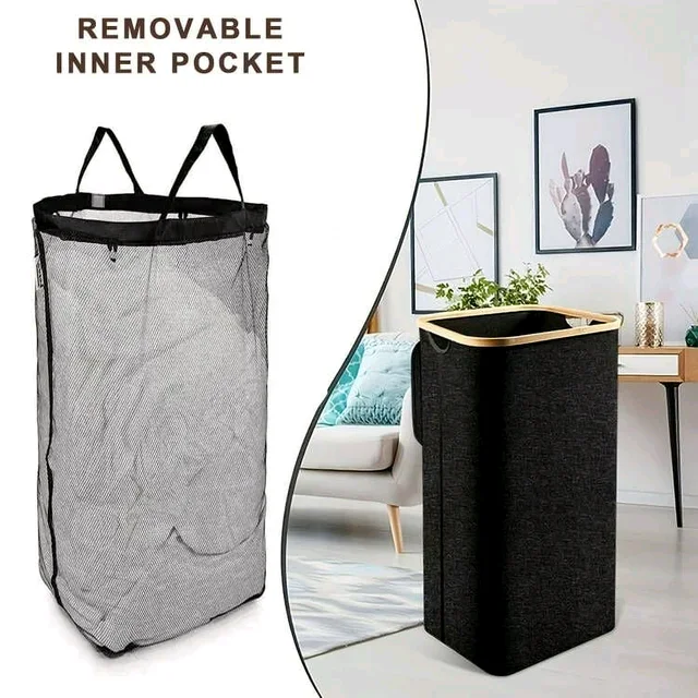 Combohome Foldable Bamboo Foldable Laundry Basket Storage