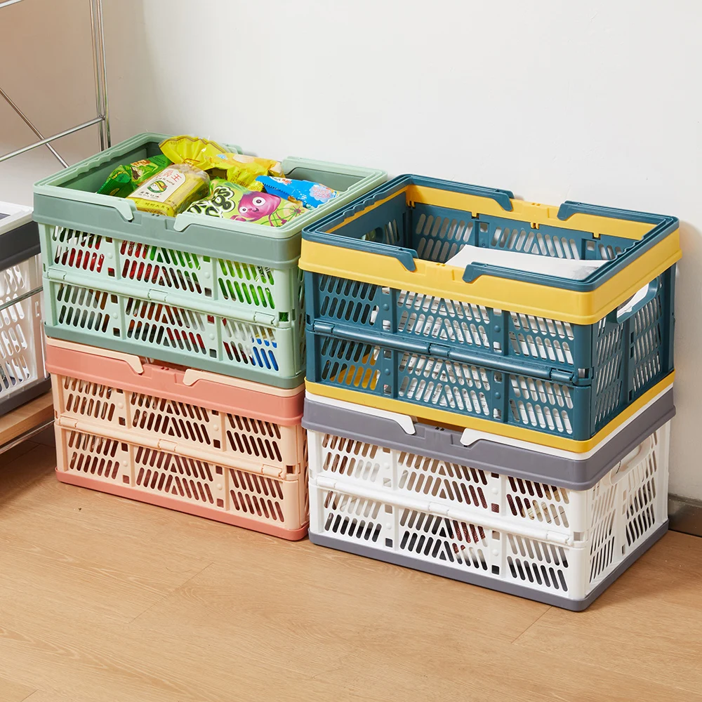 Wahsun Large Capacity Supermarket Plastic Shopping Basket Market Basket Collapsable Basket For Supermarket