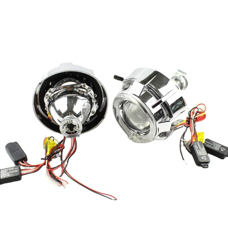 iPHCAR Factory Motorcycle Headlight HID Bi Xenon Projector Lens with M99 LED Double Angel Eyes Shroud for 12V Car