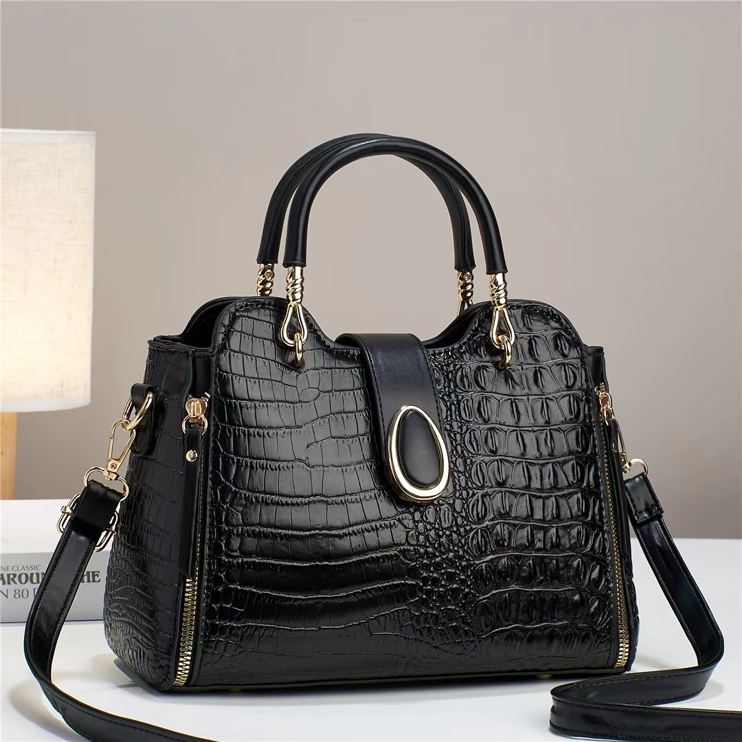 Custom Casual Crocodile Pattern Top-handle Leather Shoulder Bag Women Large Capacity Messenger Bag Ladies Handbag Women