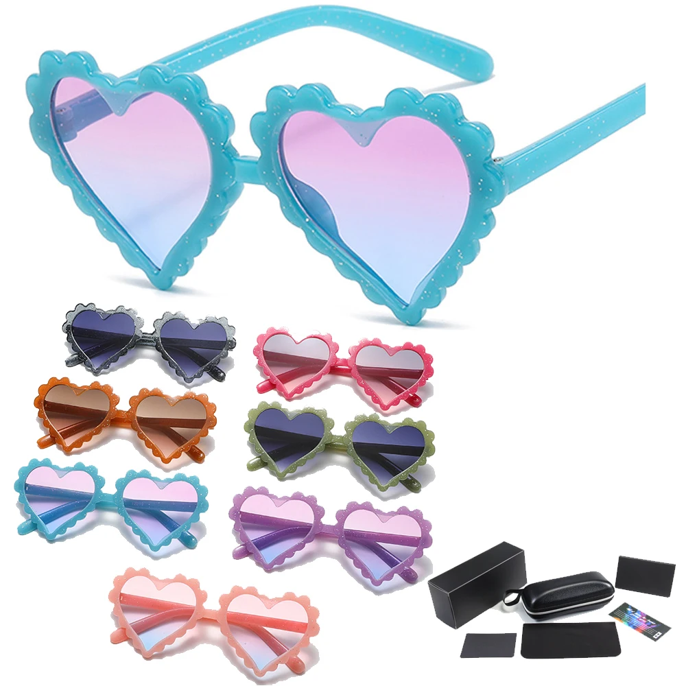 2023 new girls heart shape lovely plastic frame kids sunglasses customized
